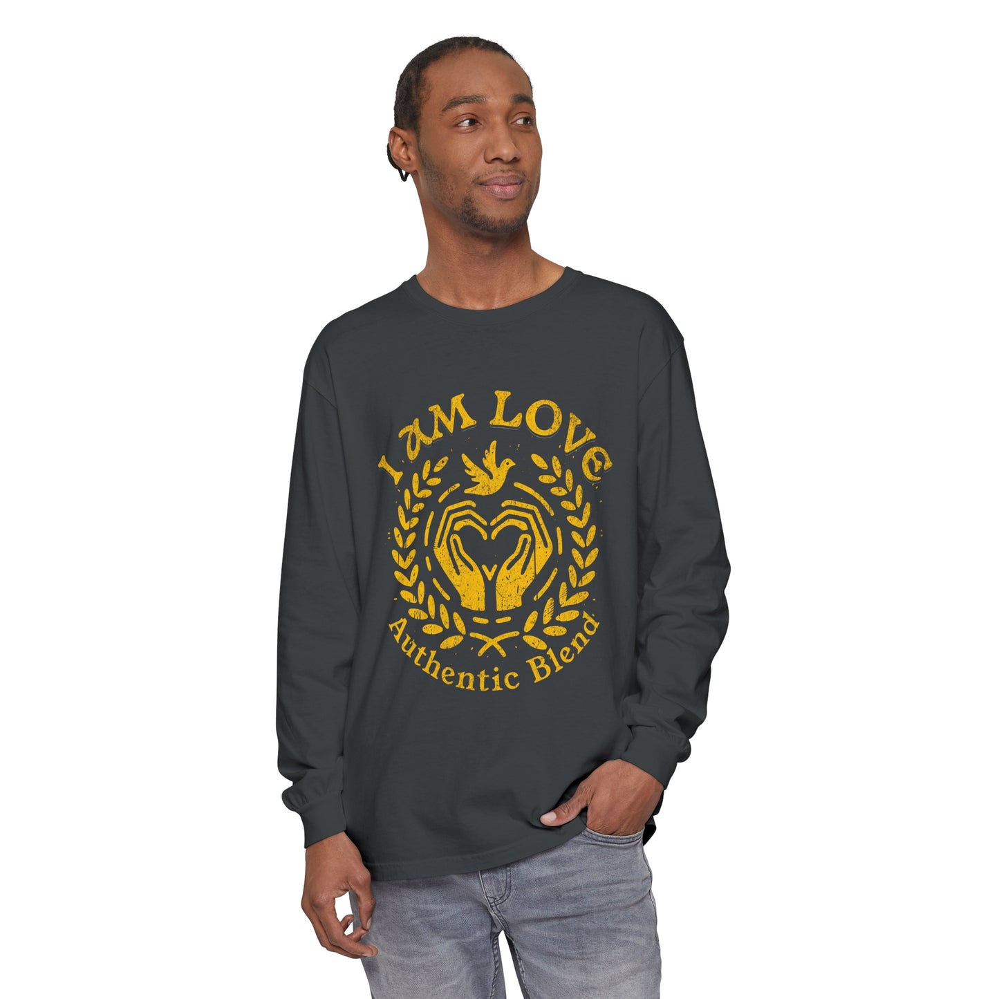 "I am Love" Gold Edition - Unisex Garment-dyed Long Sleeve T-Shirt