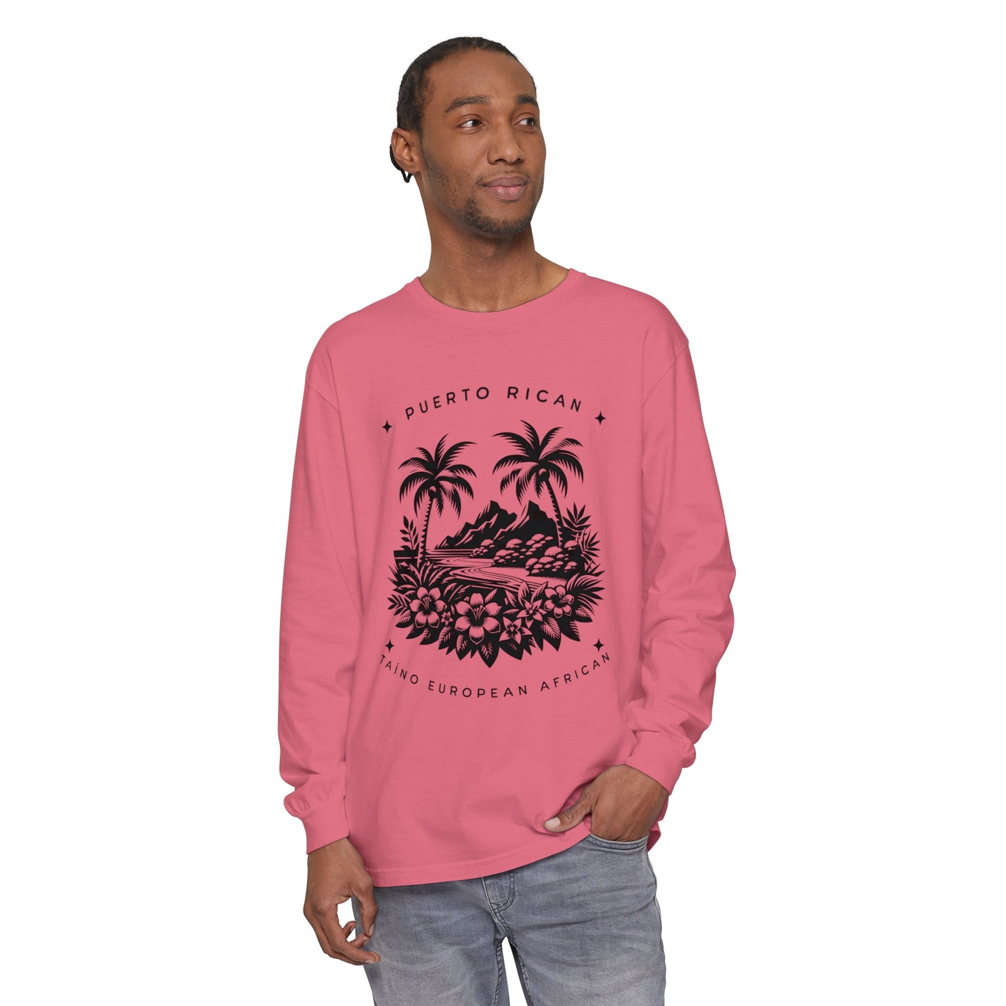 "Mi Corazón Boricua" Tee - Unisex Garment-dyed Long Sleeve T-Shirt